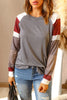 Womens Color Block Long Sleeves Gray Pullover Top - My Store