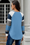 Womens Color Block Long Sleeves Blue Pullover Top - My Store