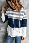 White Color Block Classic Pullover Drawstring Hoodie For Women - My Store