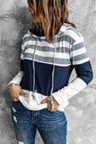 White Color Block Classic Pullover Drawstring Hoodie For Women - My Store