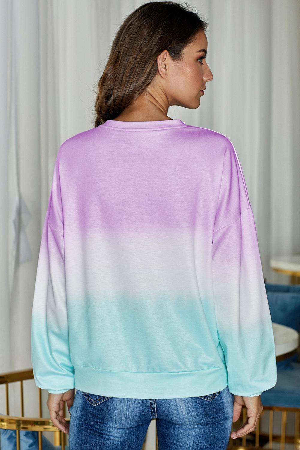 Casual Purple Color Block Tie Dye Pullover Sweatshirt - My Store