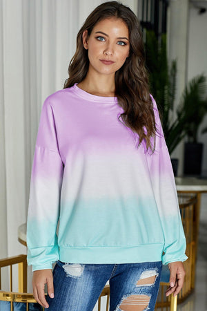 Casual Purple Color Block Tie Dye Pullover Sweatshirt - My Store