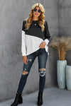 Black White Patchwork Dropped Shoulder Sleeve Sweatshirt - My Store