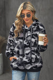 Winter Women's Gray Camo Print Warm Furry Pullover Hoodie - My Store