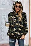 Women's Winter Green Camo Print Warm Furry Pullover Hoodie - My Store