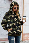 Women's Winter Green Camo Print Warm Furry Pullover Hoodie - My Store