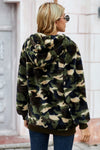 Women's Winter Green Camo Print Warm Furry Pullover Hoodie - My Store