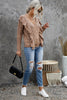 Khaki Ruffled Buttoned Open Front V Neck Knitted Sweater - My Store