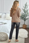 Khaki Ruffled Buttoned Open Front V Neck Knitted Sweater - My Store