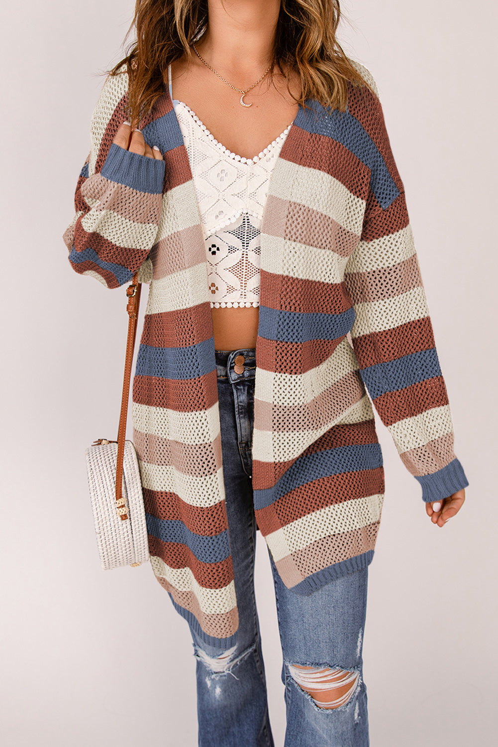 Blue Striped Knit Cardigan - My Store