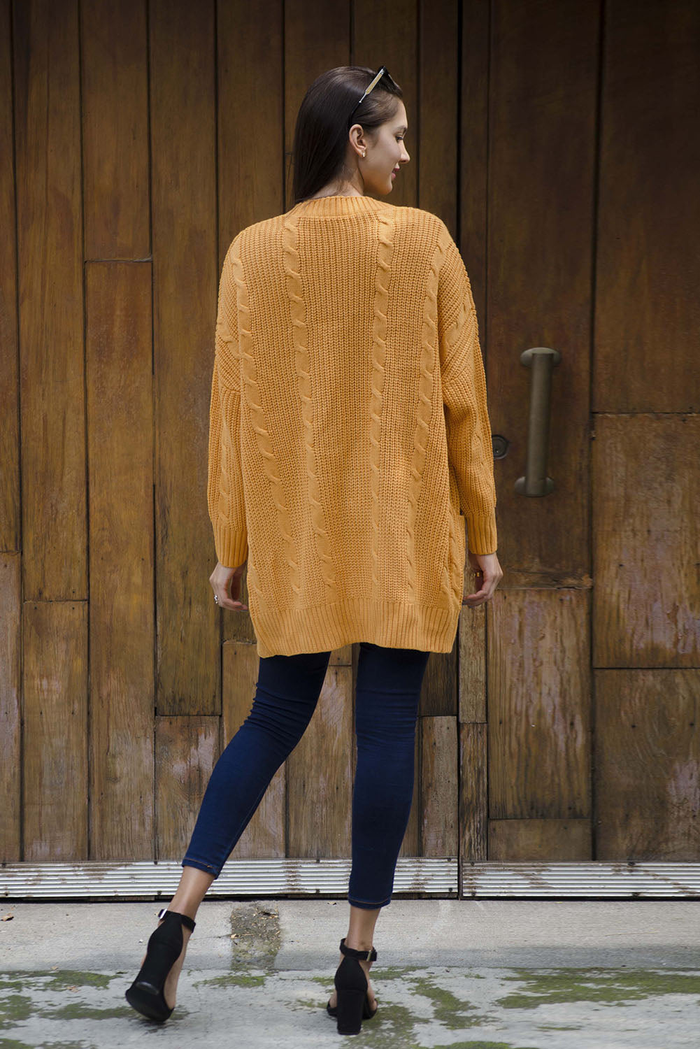 Mustard Knit Texture Long Sleeve Cardigan with pockets - My Store