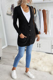 Fashion Black Front Pocket and Buttons Closure Cardigan - My Store