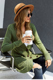 Green Front Pocket and Buttons Closure Cardigan - My Store