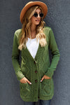 Green Front Pocket and Buttons Closure Cardigan - My Store