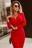 Red Wrap Sheath Midi Dress - My Store