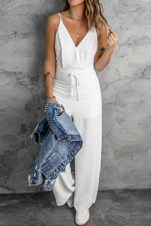 White Spaghetti Strap Wide Leg Jumpsuit - My Store