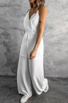 White Spaghetti Strap Wide Leg Jumpsuit - My Store