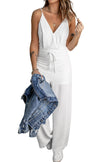 White Spaghetti Strap Wide Leg Jumpsuit - My Store