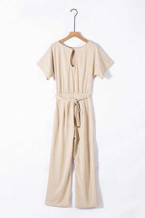 Apricot Oh So Glam Belted Wide Leg Jumpsuit - My Store