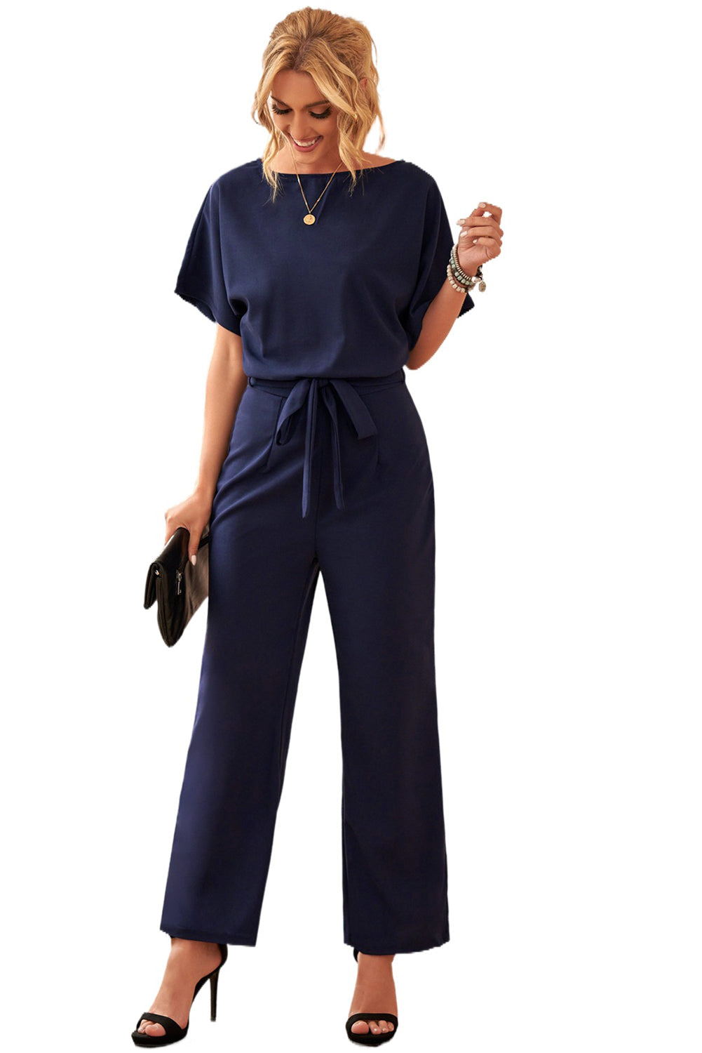 Chic Blue Oh So Glam Belted Wide Leg Jumpsuit - My Store