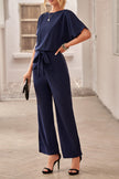 Chic Blue Oh So Glam Belted Wide Leg Jumpsuit - My Store