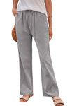 Women's Gray Drawstring Elastic Waist Pockets Long Straight Legs Pants - My Store