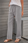 Women's Gray Drawstring Elastic Waist Pockets Long Straight Legs Pants - My Store