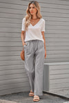 Women's Gray Drawstring Elastic Waist Pockets Long Straight Legs Pants - My Store