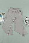 Women's Gray Drawstring Elastic Waist Pockets Long Straight Legs Pants - My Store