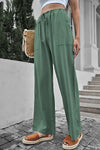 Green Crinkled Wide Leg Pants - My Store