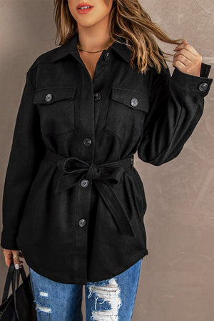 Black Lapel Button-Down Coat - My Store