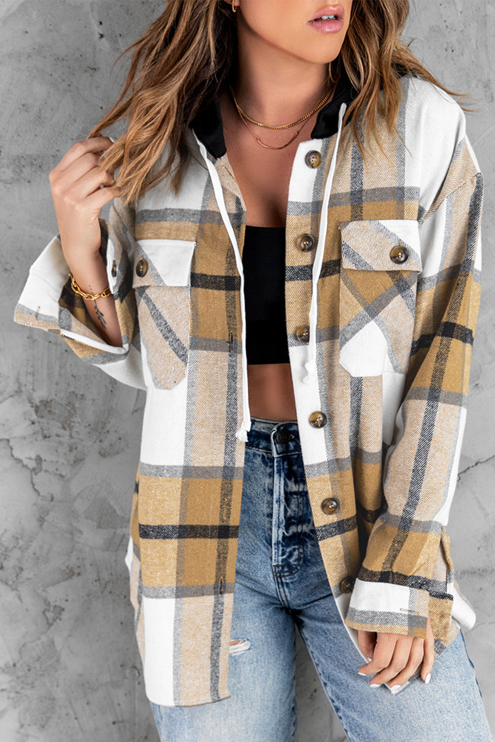 Plaid Hooded Shirt Jacket - My Store