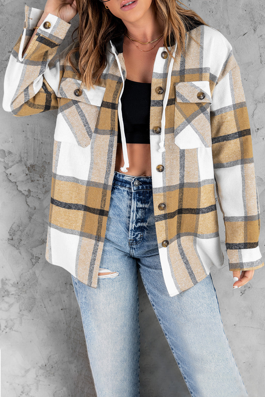 Plaid Hooded Shirt Jacket - My Store