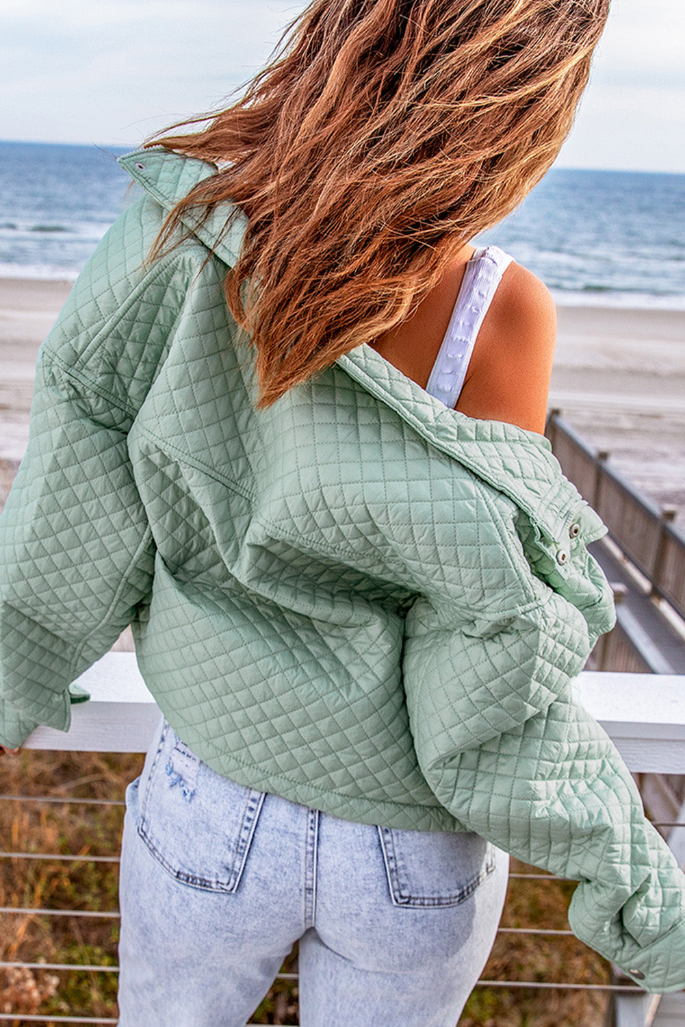 Green Quilted Cropped Jacket - My Store