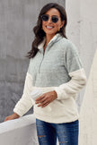 Grey White Zip Neck Oversize Fluffy Fleece Pullover - My Store