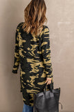 Fashion Green Camo Print Long Cardigan - My Store