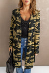 Fashion Green Camo Print Long Cardigan - My Store