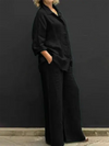 Lapel Blouse and Loose Straight Pants