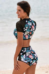 Lace Hollow Floral Print 2pcs High Waist Swimsuit - My Store