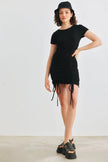 Black Ribbed Short Sleeve Ruched Mini Dress /3-2-1 - My Store