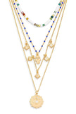 Four Layer Colorful Beads Evil Eye Pendant Necklace