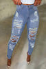 Light Blue Cut Out Distressed Ripped Pockets High Waisted Jeans - My Store