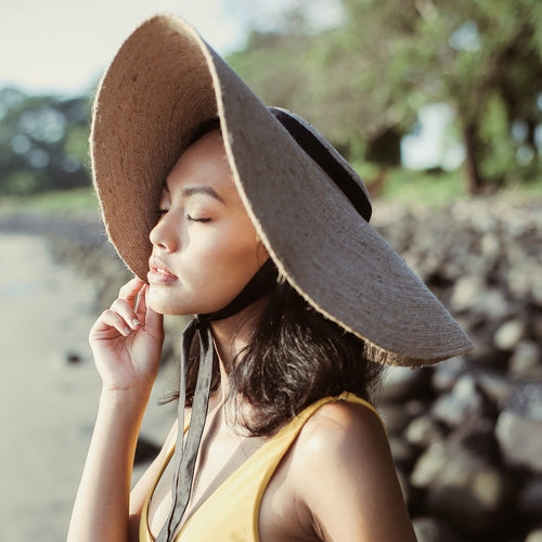 LOLA Wide Brim Jute Straw Hat with Black Strap - My Store