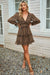 Long Sleeve Ruffle Detailing Open Back Leopard Dress - My Store