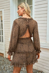 Long Sleeve Ruffle Detailing Open Back Leopard Dress - My Store