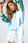 Color Block Button Up Blouse - My Store