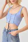 Solid Lace Up Sleeveless Round Neckline Front & Back Crop Top - My Store