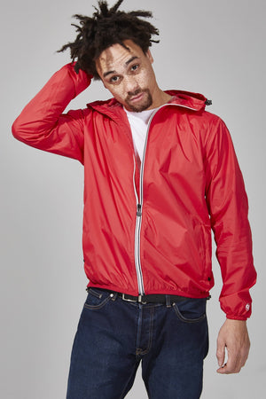 Red full zip packable rain jacket and windbreaker - My Store