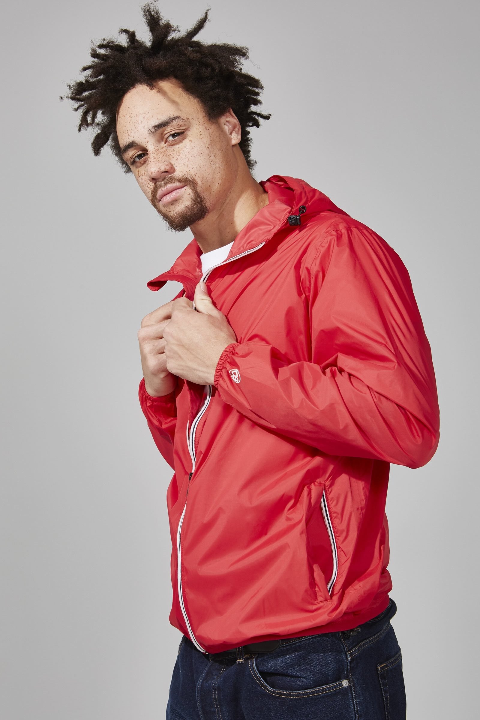 Red full zip packable rain jacket and windbreaker - My Store