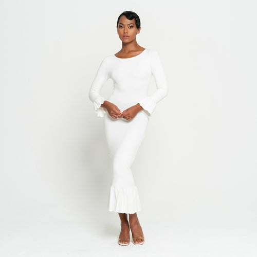 MARJORIE Bamboo Ruffle Dress, in Off-white - My Store